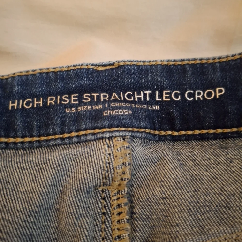 Chico's High Rise Straight Leg Crop Distressed Jeans - Blue - Picture 6 of 11